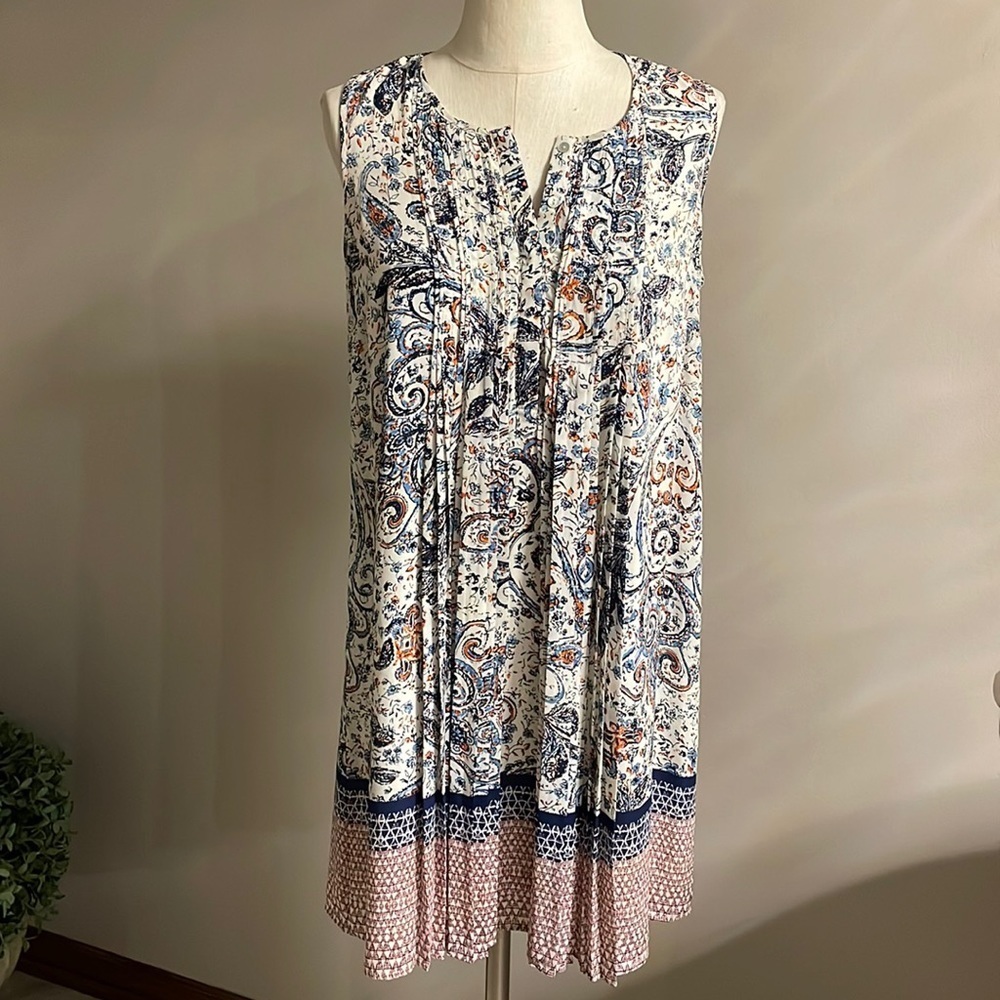 DR2 relaxed fit dress mixed floral parsley / pleated 1/4 button front flowy Med